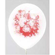 White - Pink Rose Design Printed Balloons